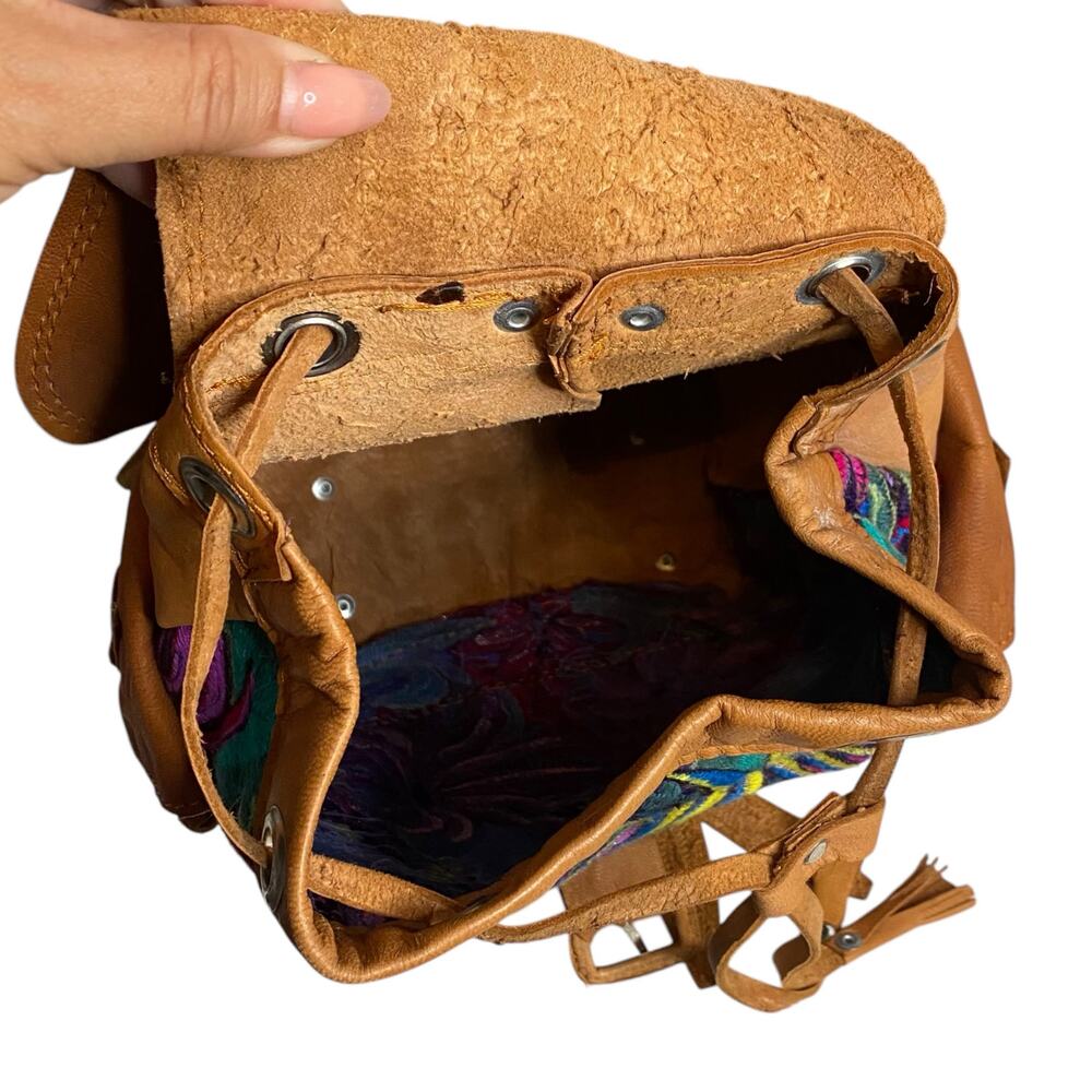 Handmade Boho Genuine Leather Mini Backpack w Floral Embroidery Details Festival - Picture 6 of 13